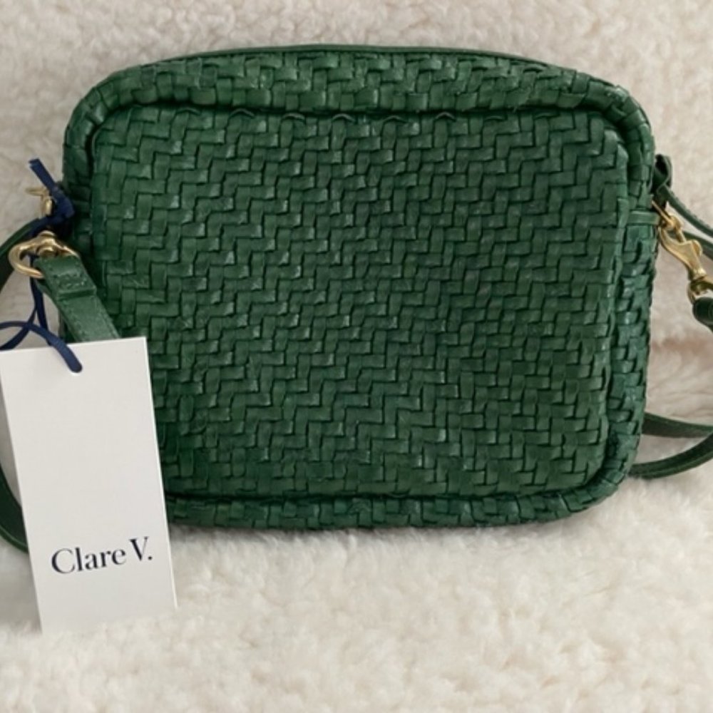 Clare V Midi Sac - Evergreen Woven ZigZag bag
